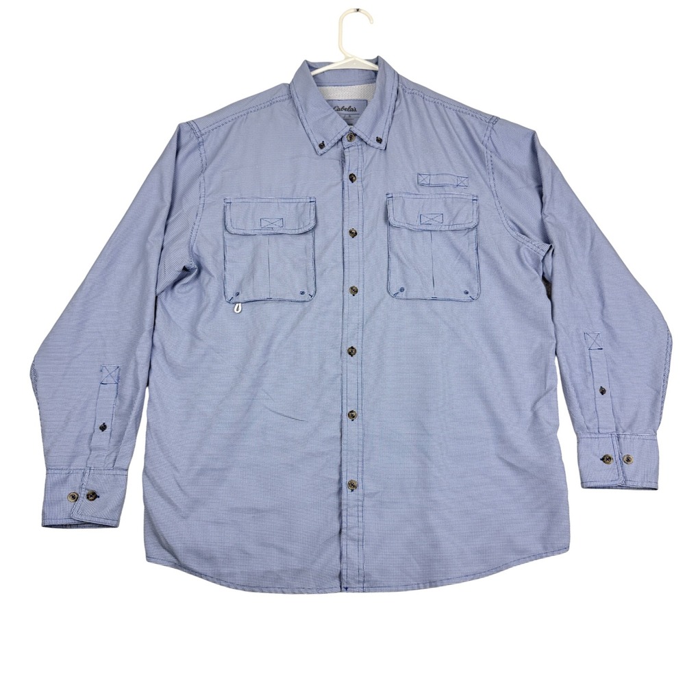 Cabelas Vented Fishing Shirt Mens Large Blue Plaid Outdoor‎ Gorpcore